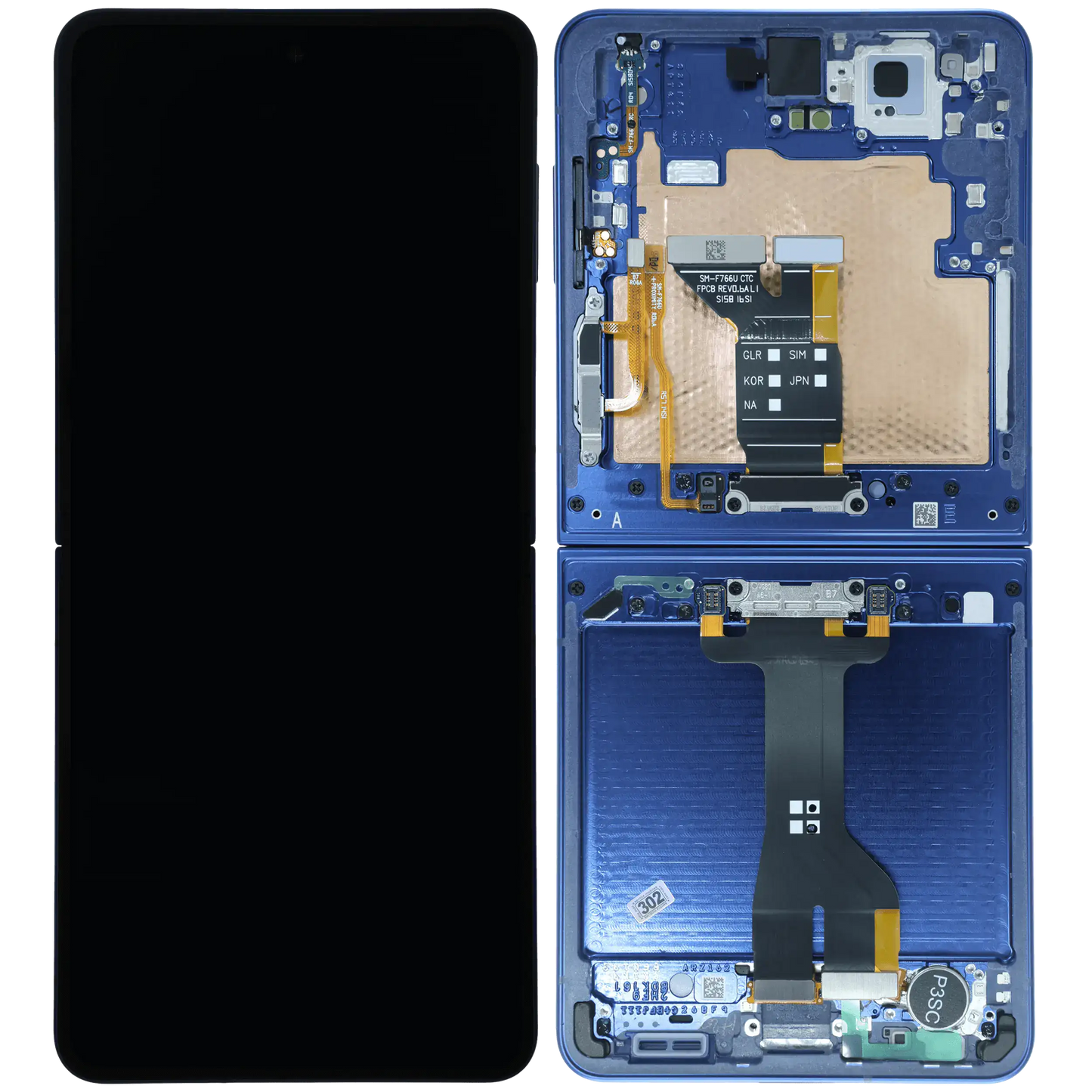 Inner OLED Assembly With Frame For Samsung Galaxy Z Flip 7 5G (US & International) (Service Pack) (Blue Shadow) - Replacement iPhone Parts