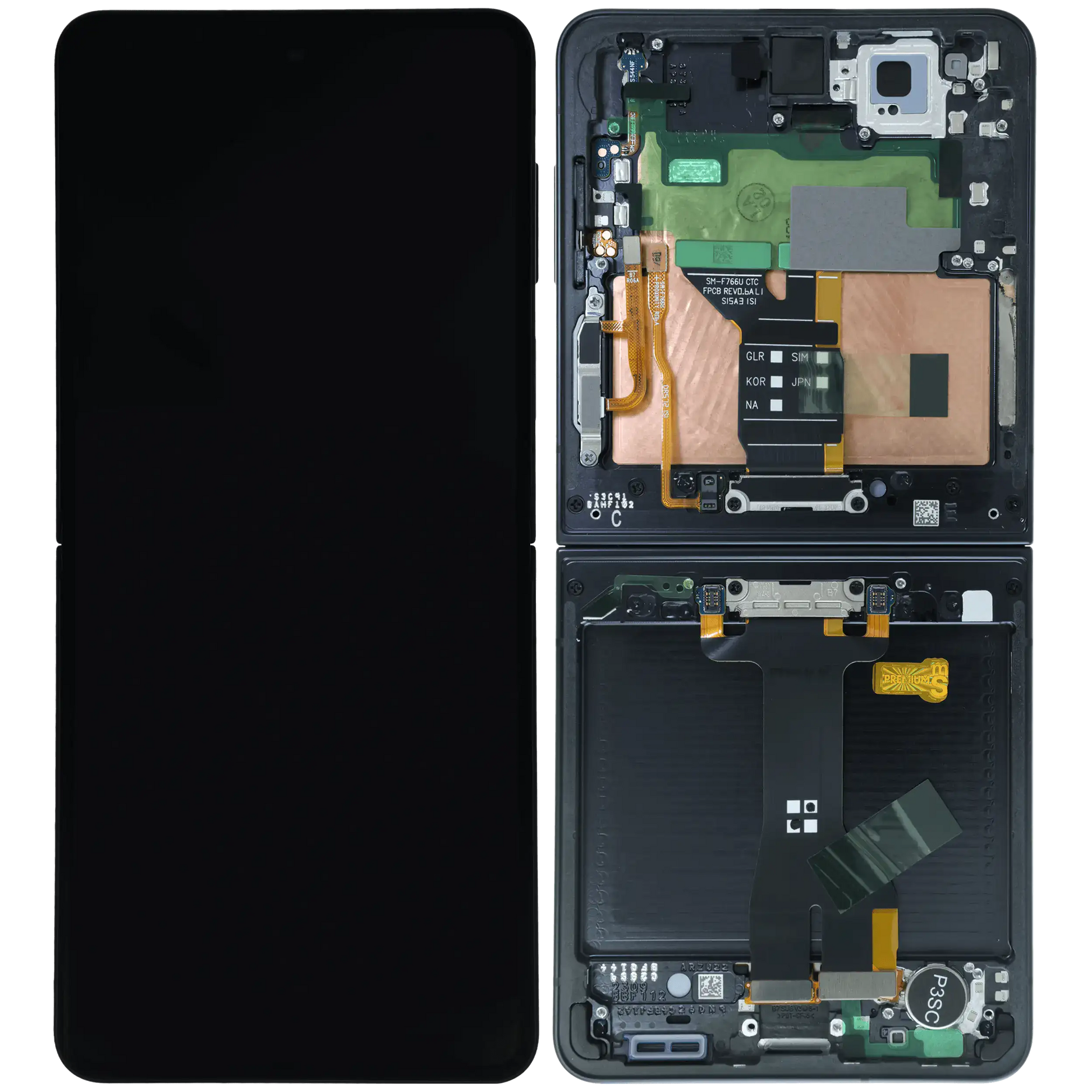 Inner OLED Assembly With Frame For Samsung Galaxy Z Flip 7 5G (US & International) (Service Pack) (Jet Black) - Replacement iPhone Parts