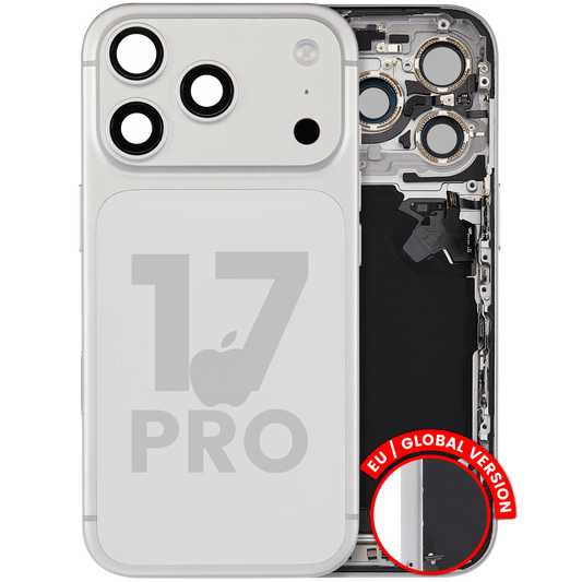 Back Housing W/ Charging Port Flex & Small Parts Compatible For iPhone 17 Pro (EU / Global Version) (Used OEM Pull: Grade A) (Silver)
