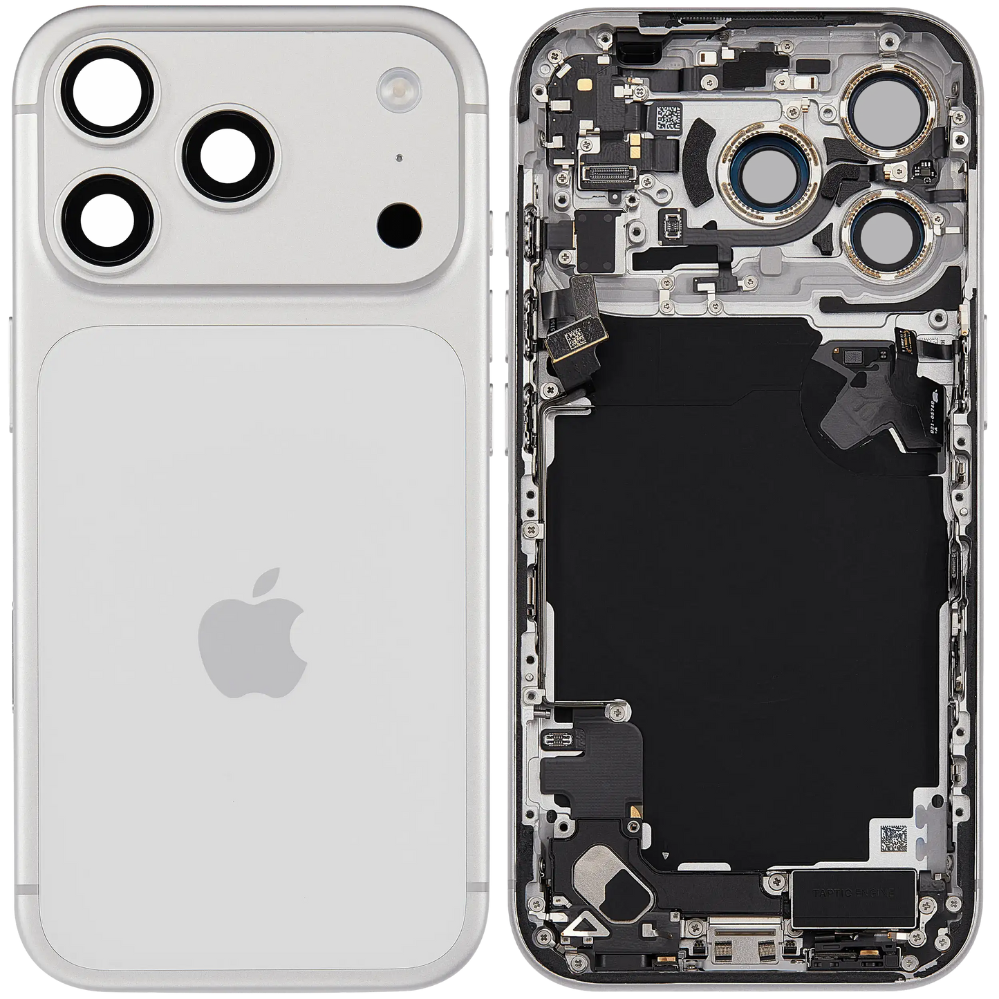 Back Housing W/ Charging Port Flex & Small Parts Compatible For iPhone 17 Pro (EU / Global Version) (Used OEM Pull: Grade A) (Silver)