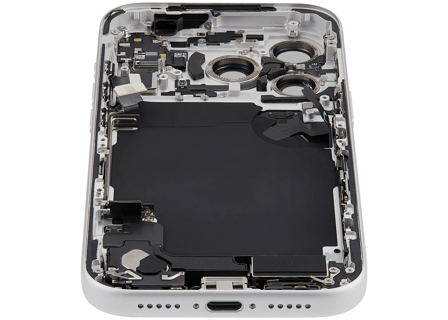 Back Housing W/ Charging Port Flex & Small Parts Compatible For iPhone 17 Pro (EU / Global Version) (Used OEM Pull: Grade A) (Silver)