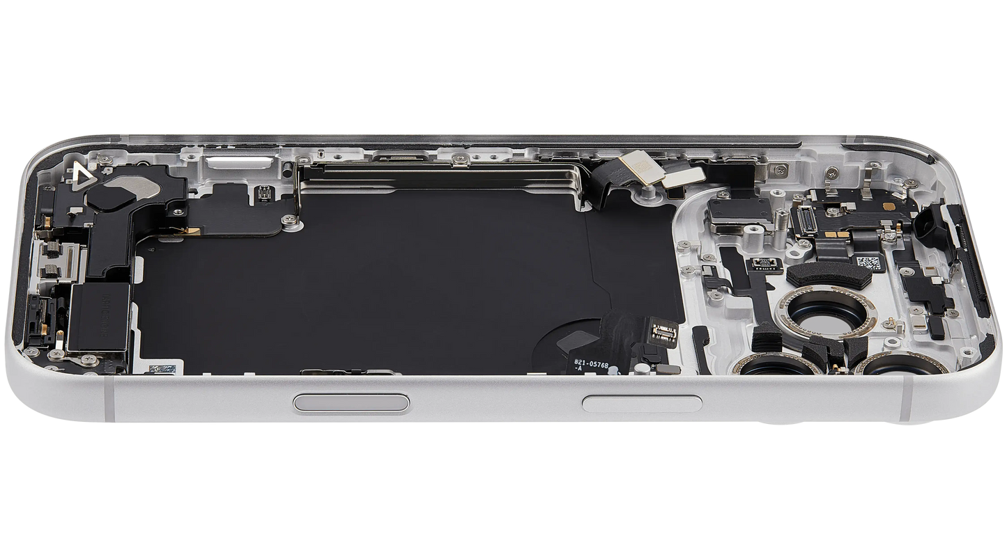 Back Housing W/ Charging Port Flex & Small Parts Compatible For iPhone 17 Pro (EU / Global Version) (Used OEM Pull: Grade A) (Silver)