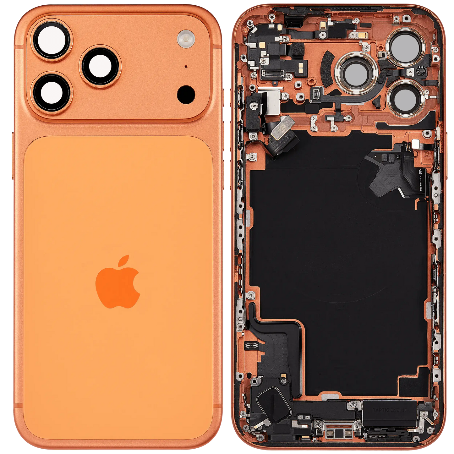 Back Housing W/ Charging Port Flex & Small Parts Compatible For iPhone 17 Pro Max (EU / Global Version) (Used OEM Pull: Grade A) (Cosmic Orange)