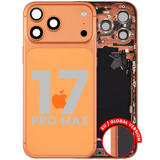 Back Housing W/ Charging Port Flex & Small Parts Compatible For iPhone 17 Pro Max (EU / Global Version) (Used OEM Pull: Grade A) (Cosmic Orange)