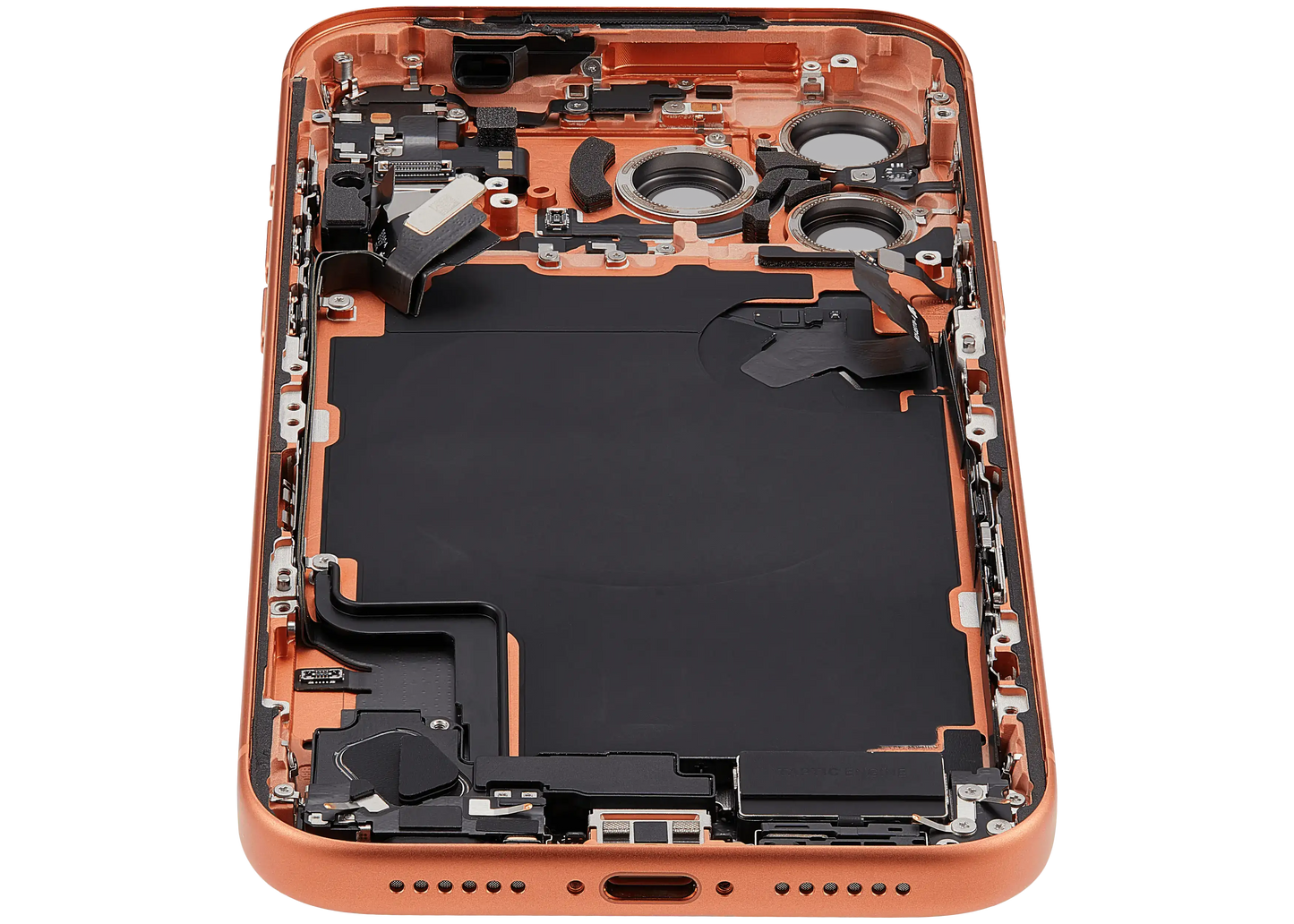 Back Housing W/ Charging Port Flex & Small Parts Compatible For iPhone 17 Pro Max (EU / Global Version) (Used OEM Pull: Grade A) (Cosmic Orange)