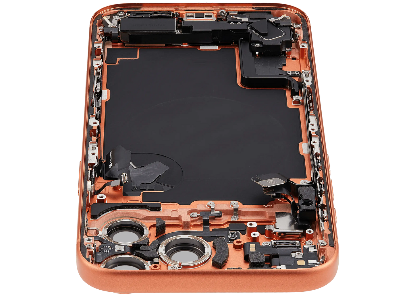 Back Housing W/ Charging Port Flex & Small Parts Compatible For iPhone 17 Pro Max (EU / Global Version) (Used OEM Pull: Grade A) (Cosmic Orange)