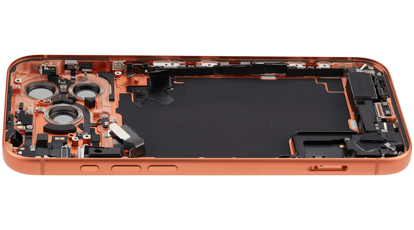 Back Housing W/ Charging Port Flex & Small Parts Compatible For iPhone 17 Pro Max (EU / Global Version) (Used OEM Pull: Grade A) (Cosmic Orange)