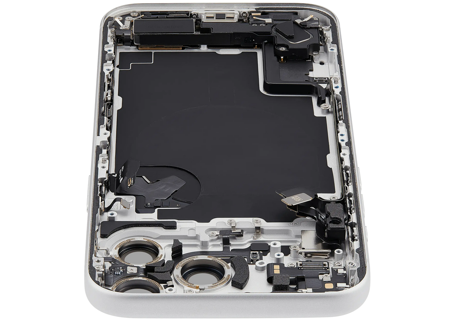 Back Housing W/ Charging Port Flex & Small Parts Compatible For iPhone 17 Pro Max (EU / Global Version) (Used OEM Pull: Grade A) (Silver)