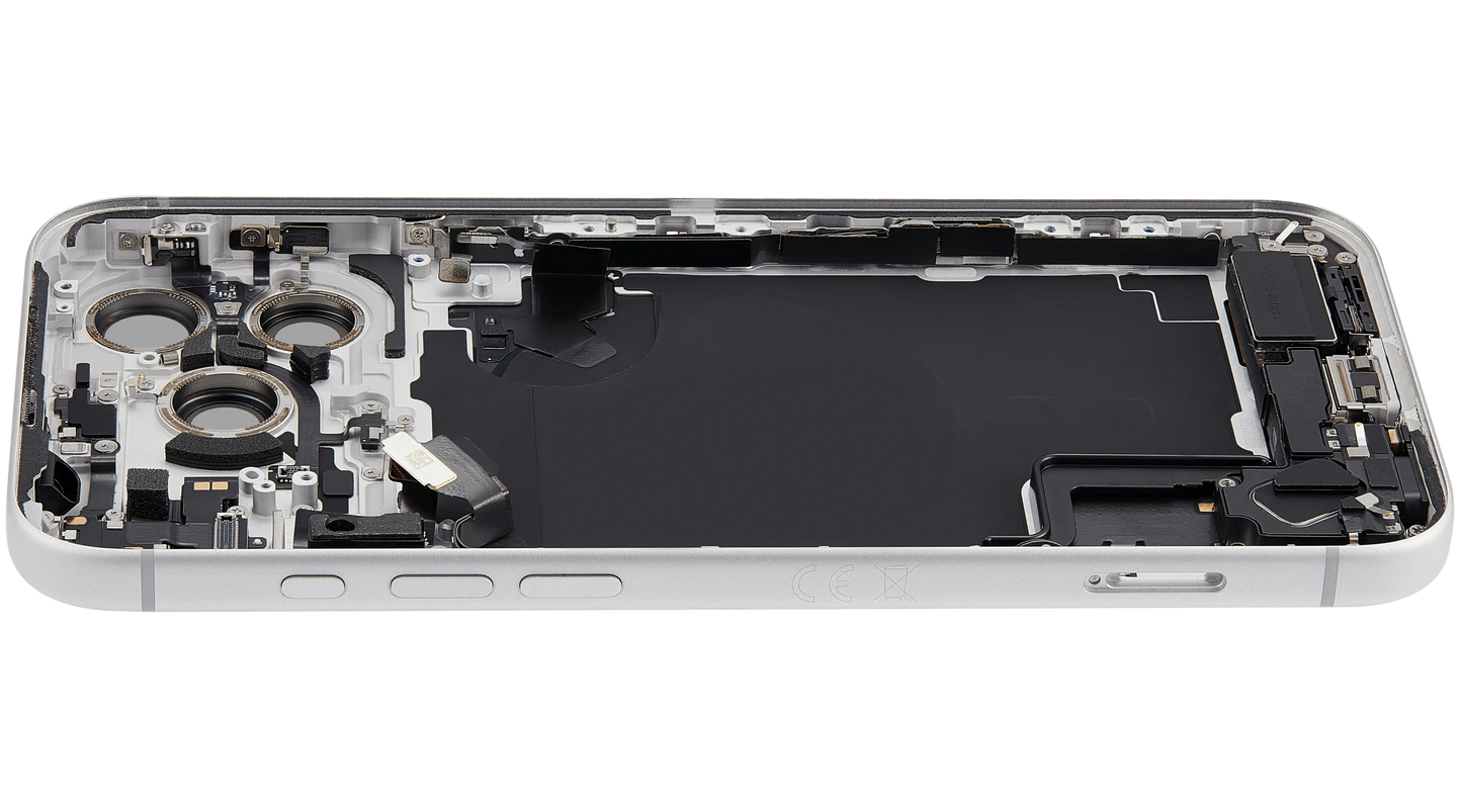 Back Housing W/ Charging Port Flex & Small Parts Compatible For iPhone 17 Pro Max (EU / Global Version) (Used OEM Pull: Grade A) (Silver)