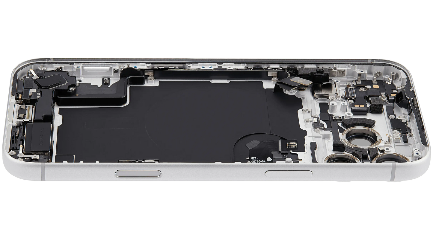 Back Housing W/ Charging Port Flex & Small Parts Compatible For iPhone 17 Pro Max (EU / Global Version) (Used OEM Pull: Grade A) (Silver)