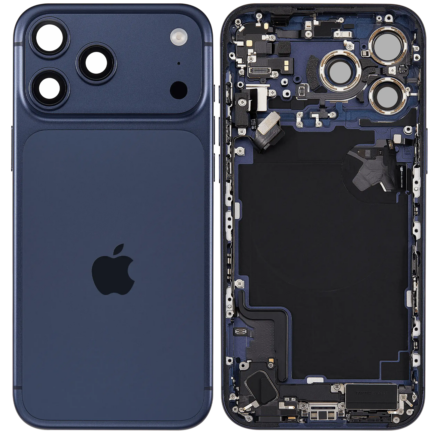 Back Housing W/ Charging Port Flex & Small Parts Compatible For iPhone 17 Pro Max (EU / Global Version) (Used OEM Pull: Grade A) (Deep Blue)