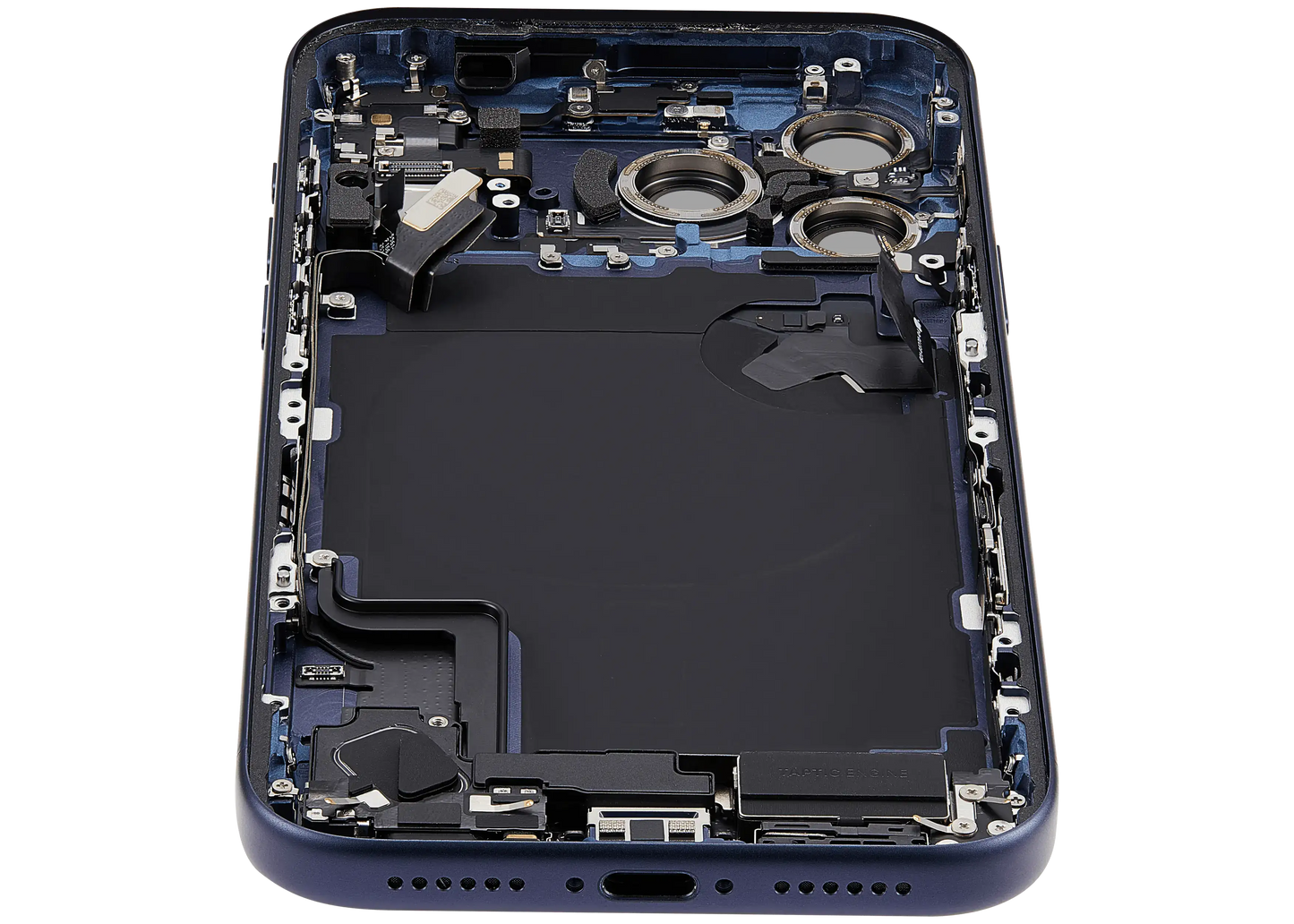 Back Housing W/ Charging Port Flex & Small Parts Compatible For iPhone 17 Pro Max (EU / Global Version) (Used OEM Pull: Grade A) (Deep Blue)