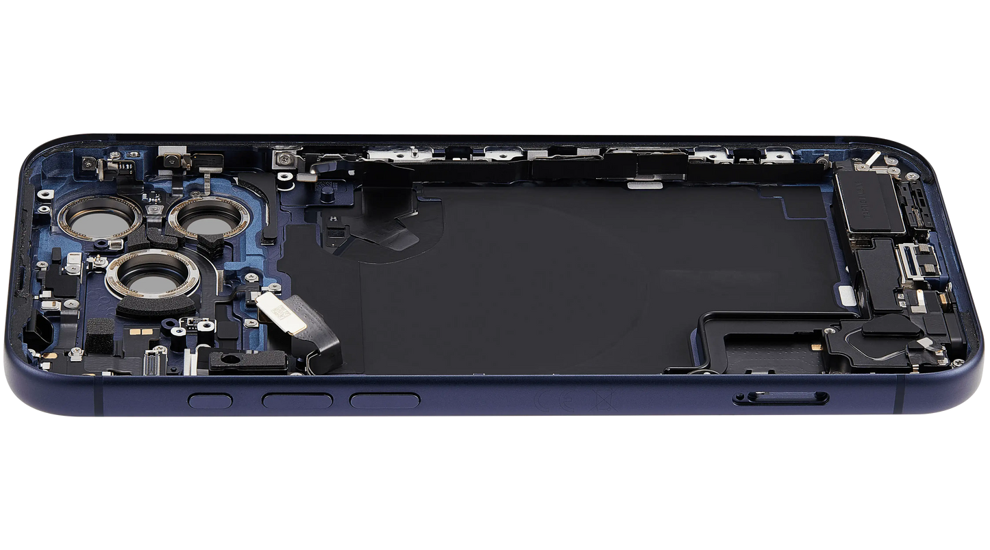 Back Housing W/ Charging Port Flex & Small Parts Compatible For iPhone 17 Pro Max (EU / Global Version) (Used OEM Pull: Grade A) (Deep Blue)