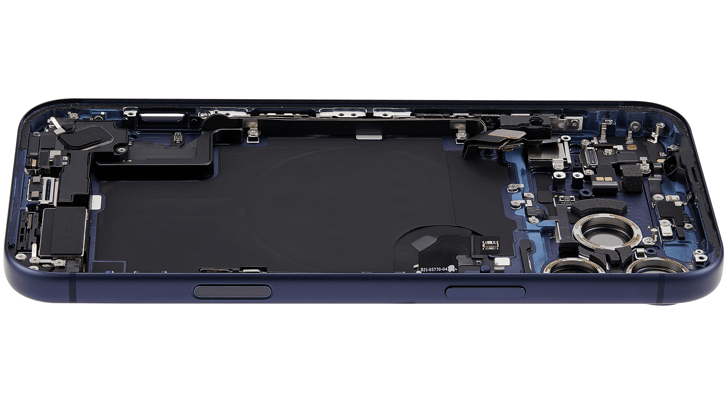 Back Housing W/ Charging Port Flex & Small Parts Compatible For iPhone 17 Pro Max (EU / Global Version) (Used OEM Pull: Grade A) (Deep Blue)