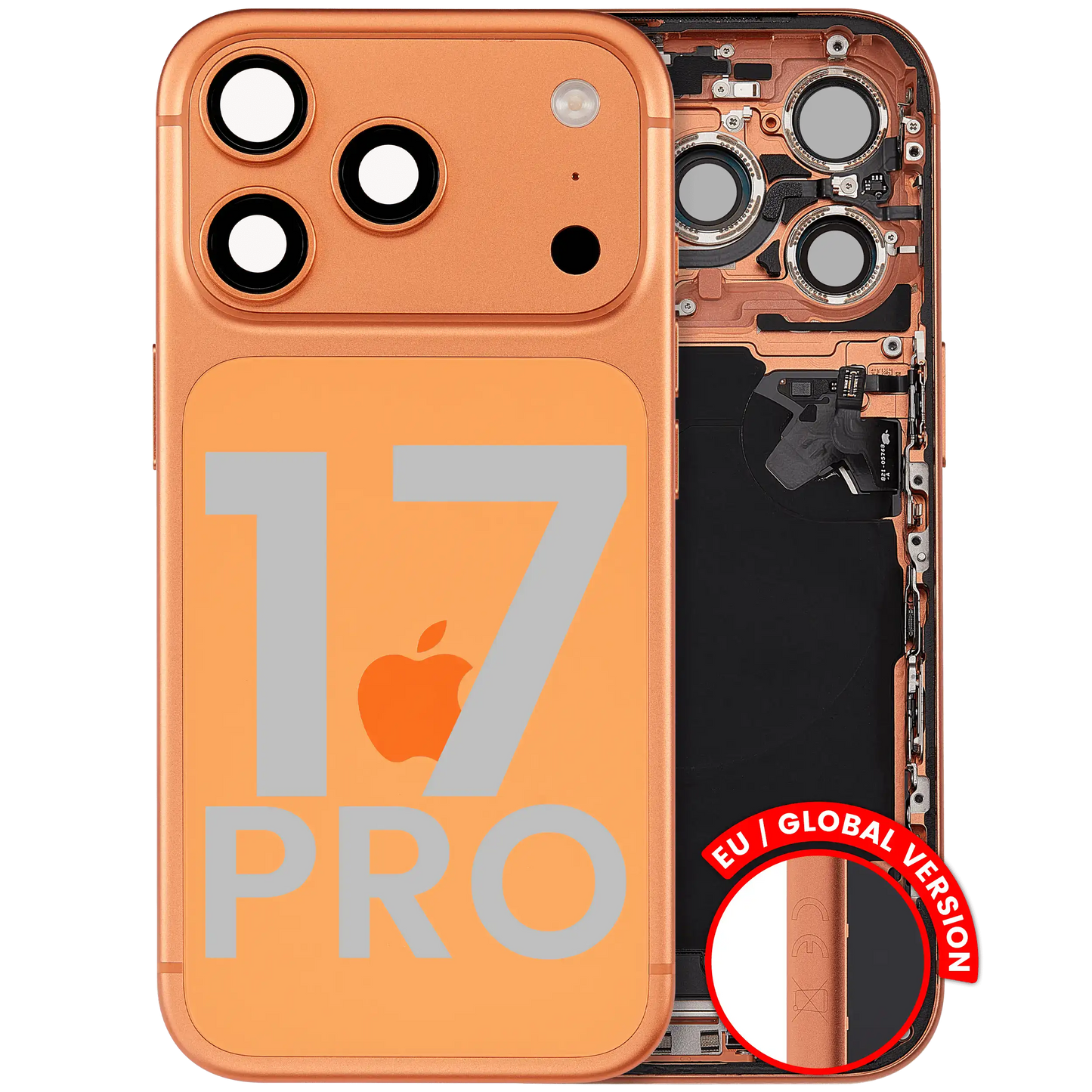 Back Housing W/ Charging Port Flex & Small Parts Compatible For iPhone 17 Pro (EU / Global Version) (Used OEM Pull: Grade A) (Cosmic Orange)