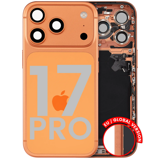 Back Housing W/ Charging Port Flex & Small Parts Compatible For iPhone 17 Pro (EU / Global Version) (Used OEM Pull: Grade A) (Cosmic Orange)