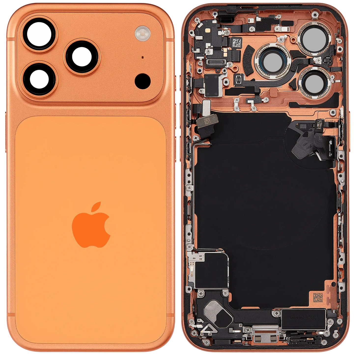Back Housing W/ Charging Port Flex & Small Parts Compatible For iPhone 17 Pro (EU / Global Version) (Used OEM Pull: Grade A) (Cosmic Orange)