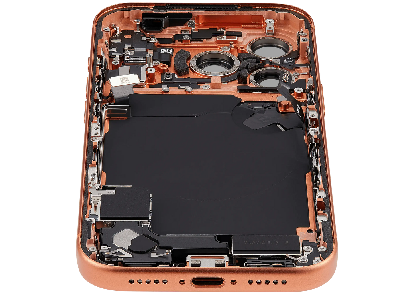Back Housing W/ Charging Port Flex & Small Parts Compatible For iPhone 17 Pro (EU / Global Version) (Used OEM Pull: Grade A) (Cosmic Orange)
