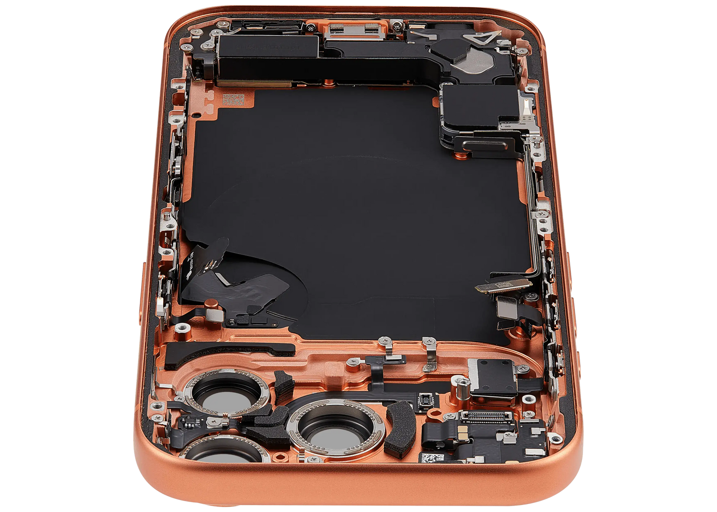 Back Housing W/ Charging Port Flex & Small Parts Compatible For iPhone 17 Pro (EU / Global Version) (Used OEM Pull: Grade A) (Cosmic Orange)
