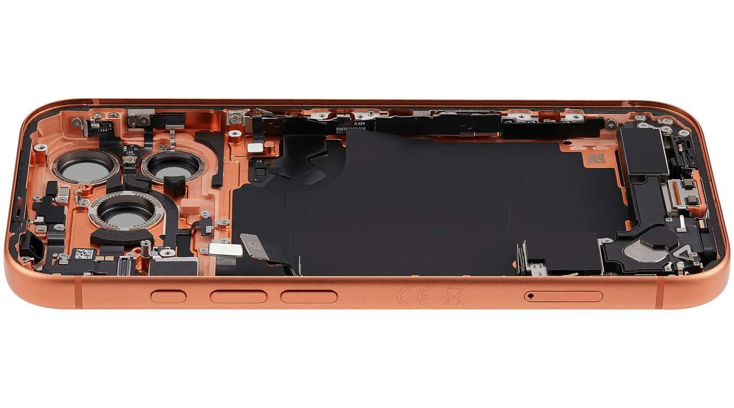 Back Housing W/ Charging Port Flex & Small Parts Compatible For iPhone 17 Pro (EU / Global Version) (Used OEM Pull: Grade A) (Cosmic Orange)
