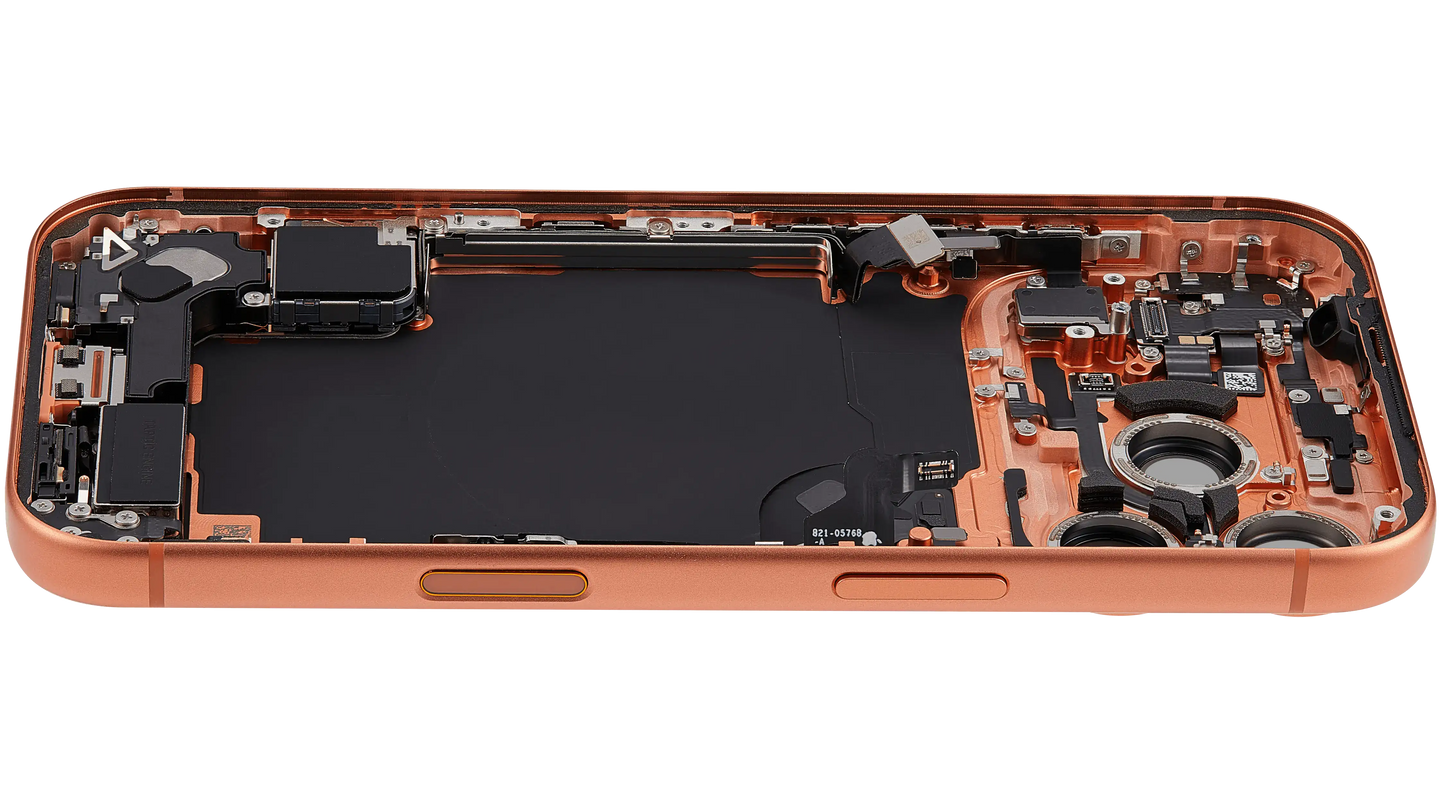 Back Housing W/ Charging Port Flex & Small Parts Compatible For iPhone 17 Pro (EU / Global Version) (Used OEM Pull: Grade A) (Cosmic Orange)