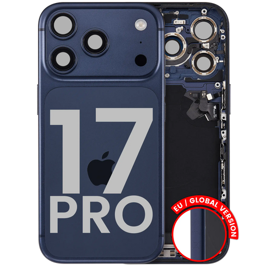 Back Housing W/ Charging Port Flex & Small Parts Compatible For iPhone 17 Pro (EU / Global Version) (Used OEM Pull: Grade A) (Deep Blue)