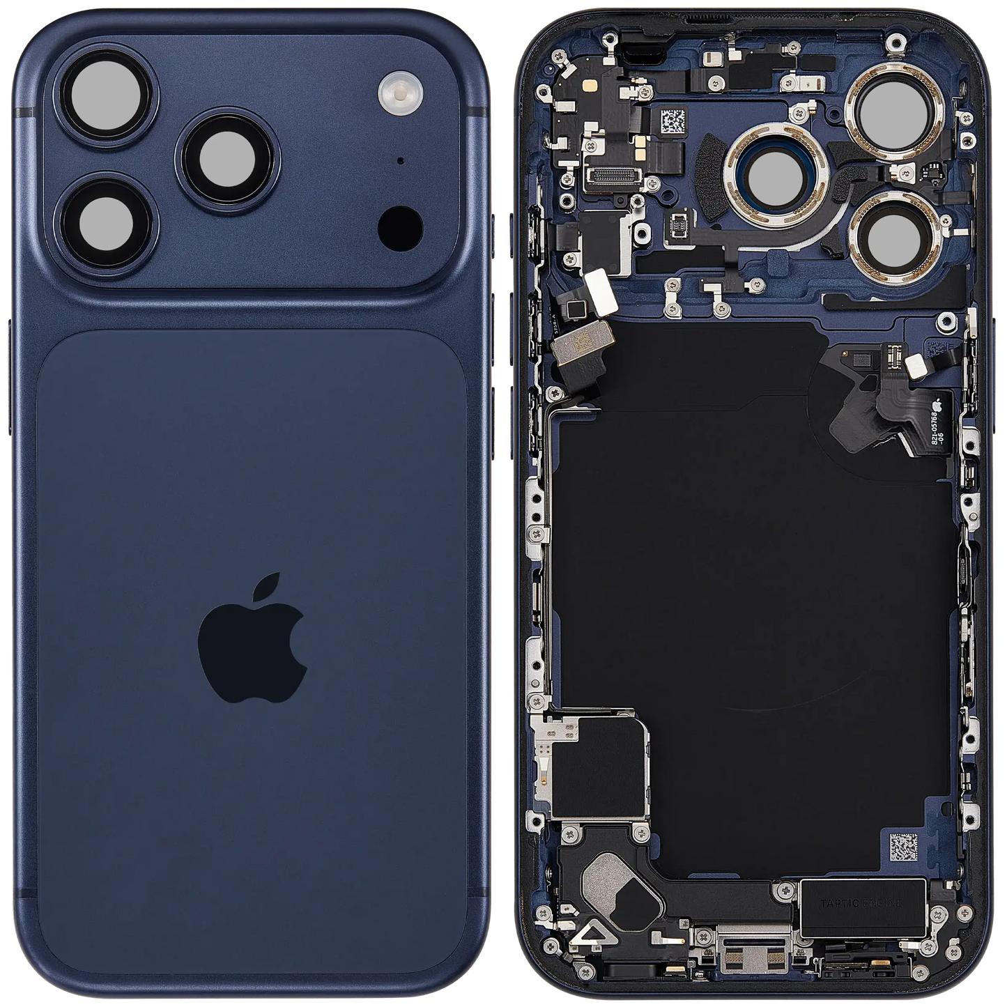 Back Housing W/ Charging Port Flex & Small Parts Compatible For iPhone 17 Pro (EU / Global Version) (Used OEM Pull: Grade A) (Deep Blue)