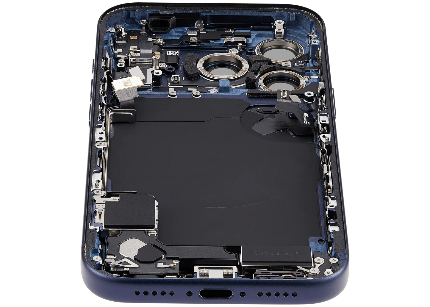 Back Housing W/ Charging Port Flex & Small Parts Compatible For iPhone 17 Pro (EU / Global Version) (Used OEM Pull: Grade A) (Deep Blue)