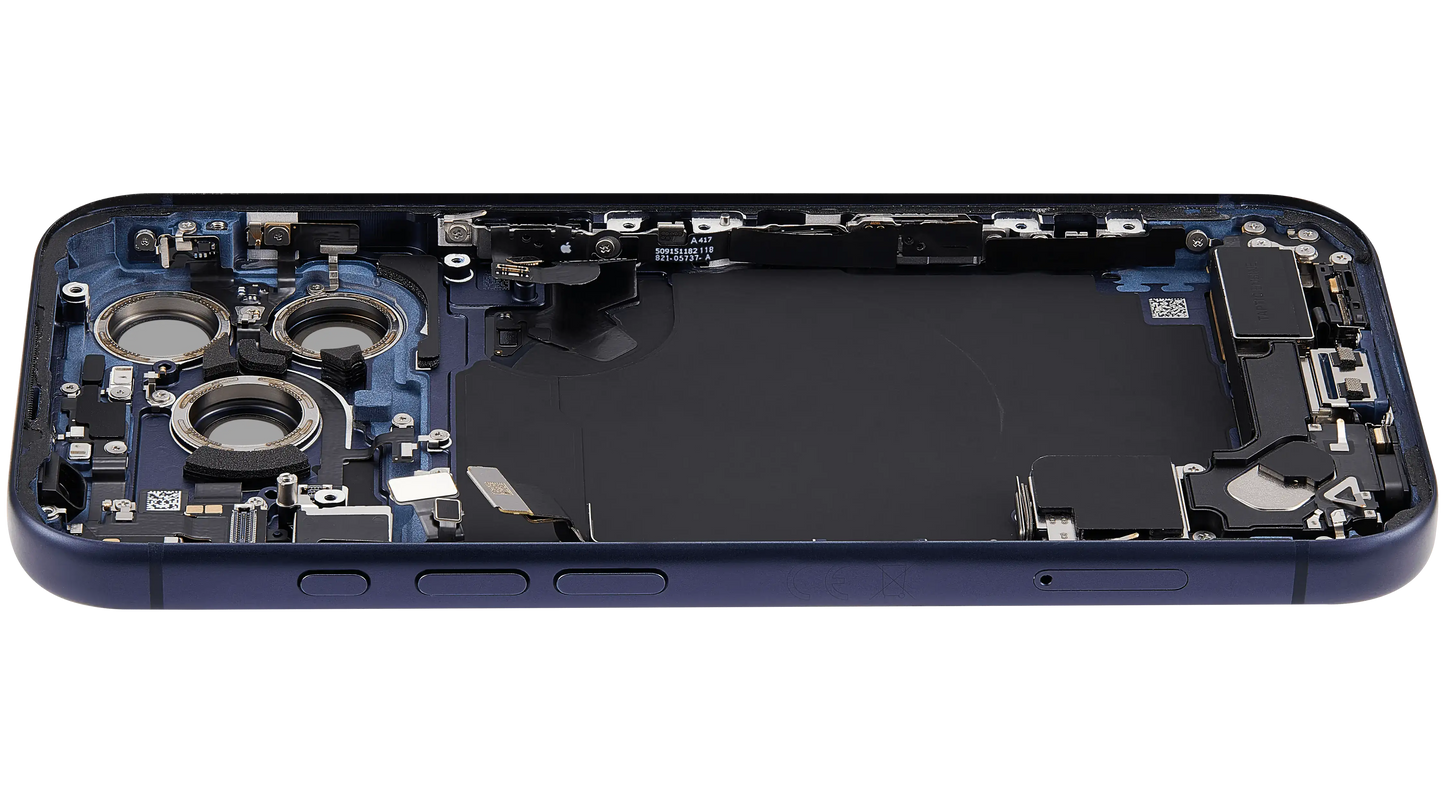 Back Housing W/ Charging Port Flex & Small Parts Compatible For iPhone 17 Pro (EU / Global Version) (Used OEM Pull: Grade A) (Deep Blue)