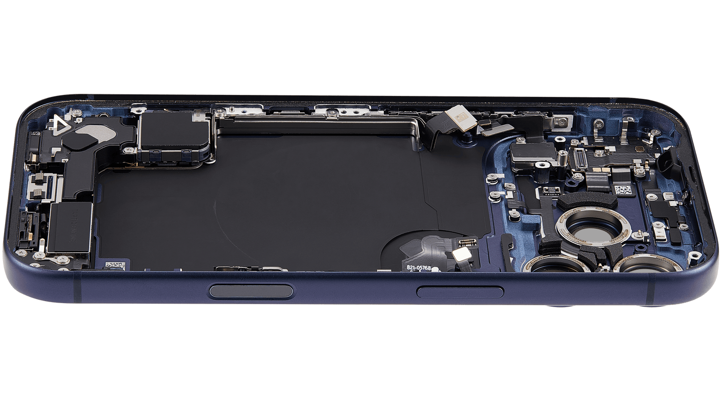 Back Housing W/ Charging Port Flex & Small Parts Compatible For iPhone 17 Pro (EU / Global Version) (Used OEM Pull: Grade A) (Deep Blue)