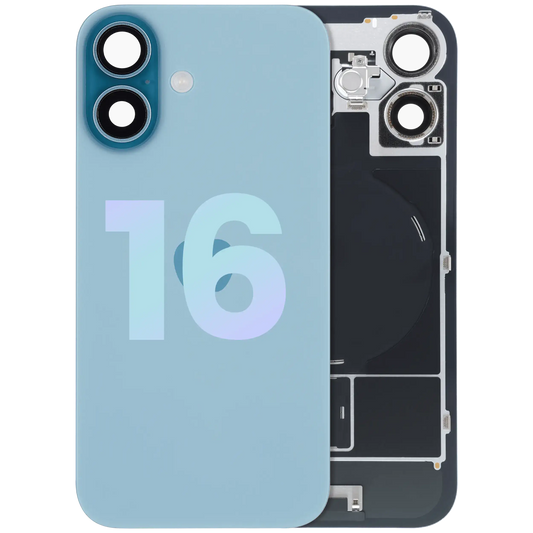 Back Glass With Steel Plate With Wireless NFC Charging MagSafe Magnet & Flashlight Flex For iPhone 16 (Service Pack) (Teal)