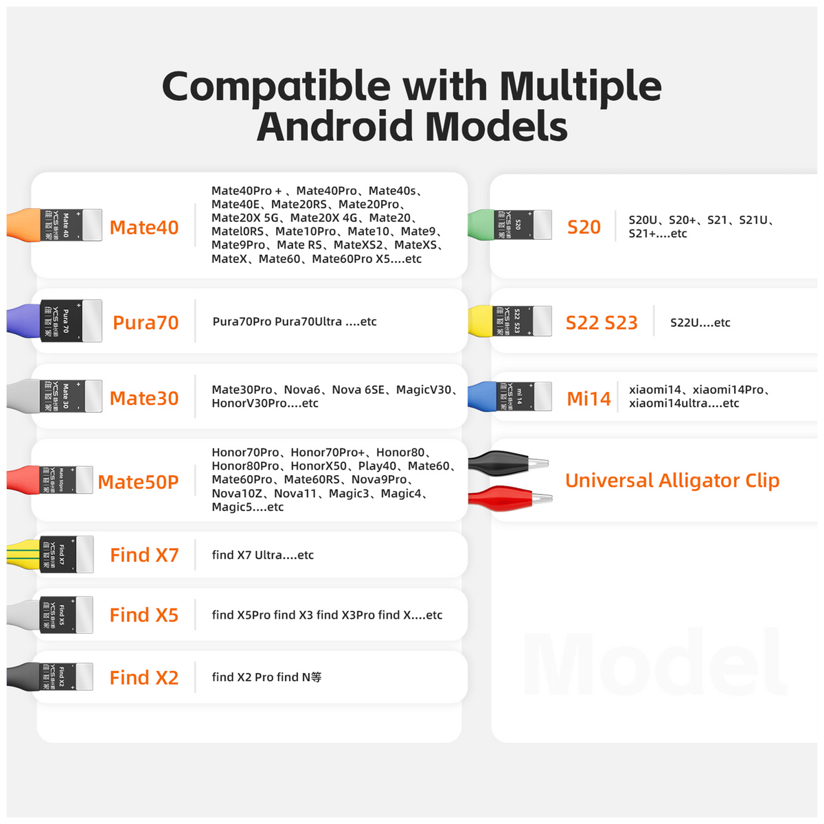 D02 Power Cord For OPPO Find X2 (2020) / Find X5 (2022) / Find X7 (2024) / Huawei Mate 30 / Mate 40 / Mate 50 Pro / Pura 70 / Xiaomi 14 / Sanmsung S20 – device repair component close-up – Phone Repair Tool for phone r...