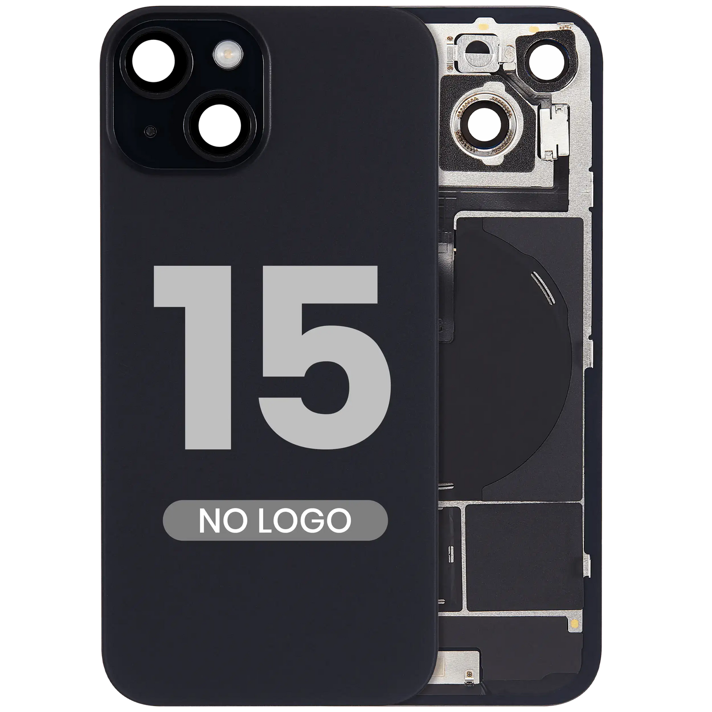 Back Glass w/ MagSafe Magnet & NFC & Flashlight Flex For iPhone 15 (Aftermarket) (Black) (No Logo)