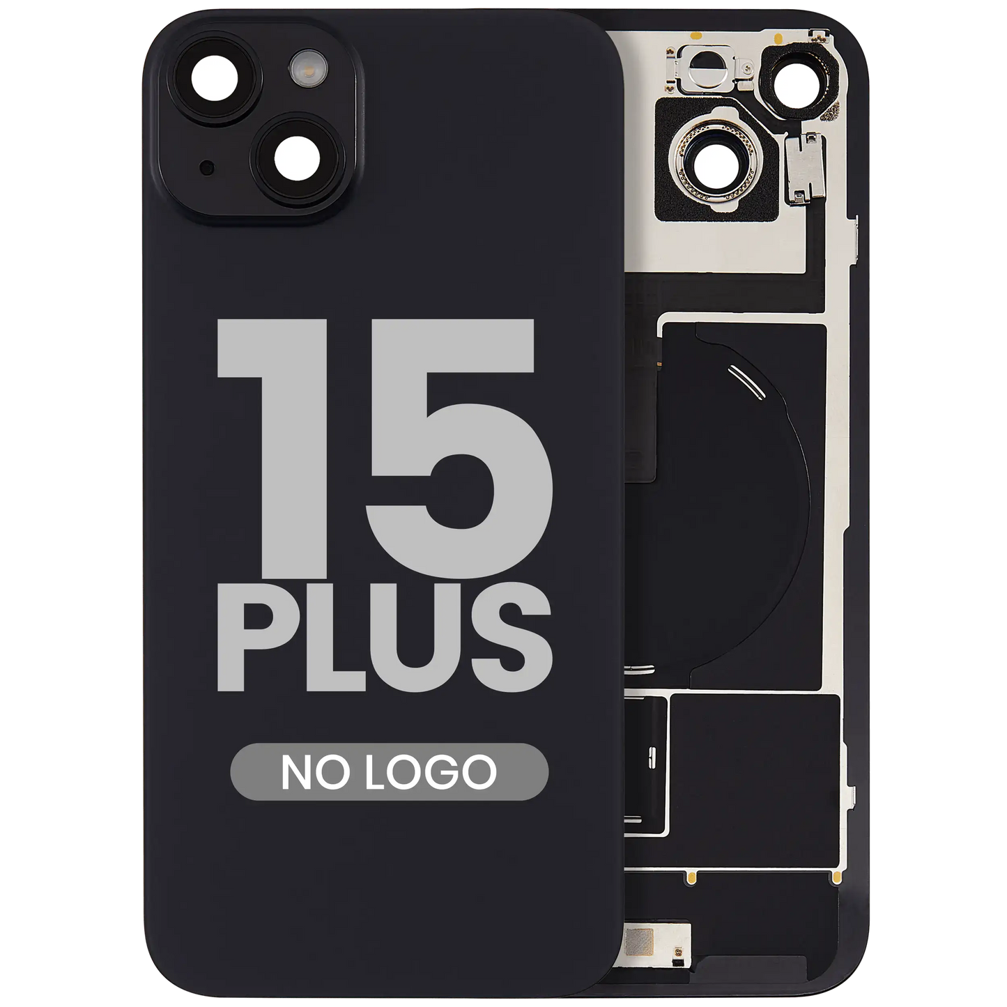 Back Glass w/ MagSafe Magnet & NFC & Flashlight Flex For iPhone 15 Plus (Aftermarket) (Black) (No Logo)