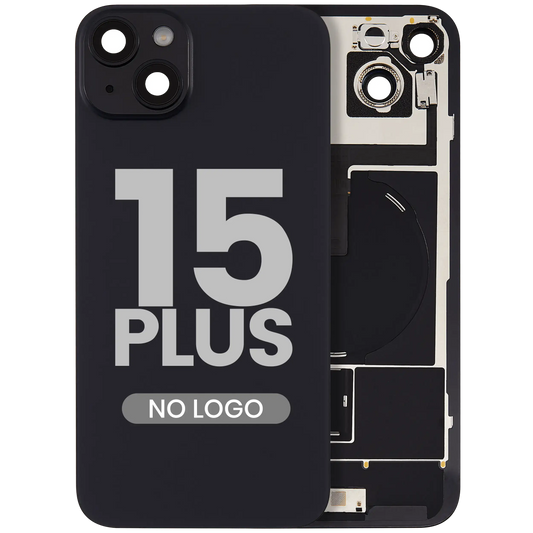 Back Glass w/ MagSafe Magnet & NFC & Flashlight Flex For iPhone 15 Plus (Aftermarket) (Black) (No Logo)