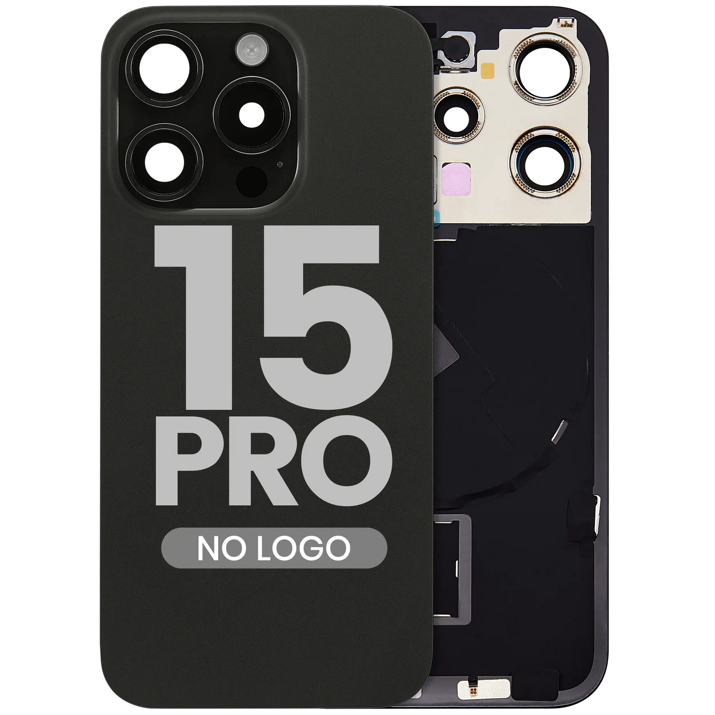 Back Glass w/ MagSafe Magnet & NFC & Flashlight Flex For iPhone 15 Pro (Aftermarket) (Black Titanium) (No Logo)