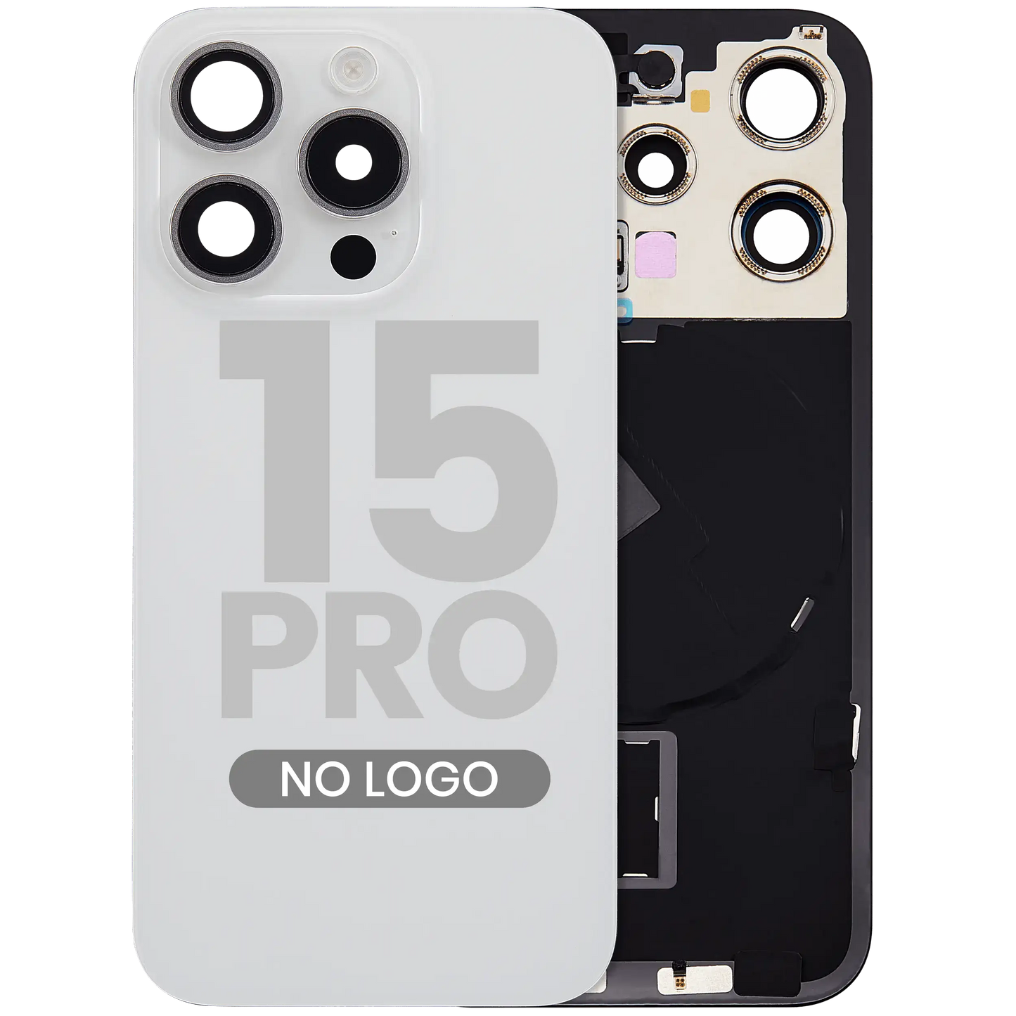 Back Glass w/ MagSafe Magnet & NFC & Flashlight Flex For iPhone 15 Pro (Aftermarket) (White Titanium) (No Logo)