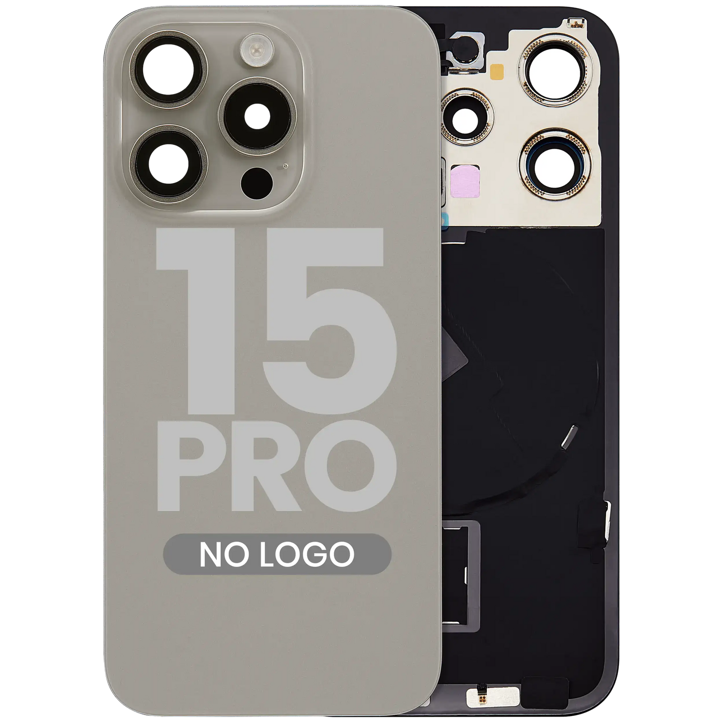 Back Glass w/ MagSafe Magnet & NFC & Flashlight Flex For iPhone 15 Pro (Aftermarket) (Natural Titanium) (No Logo)