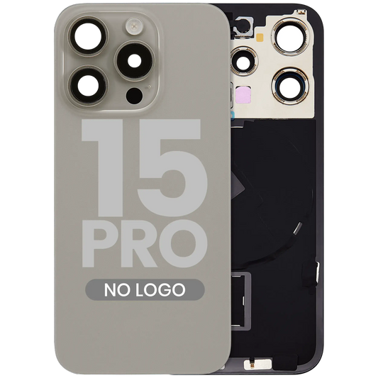 Back Glass w/ MagSafe Magnet & NFC & Flashlight Flex For iPhone 15 Pro (Aftermarket) (Natural Titanium) (No Logo)
