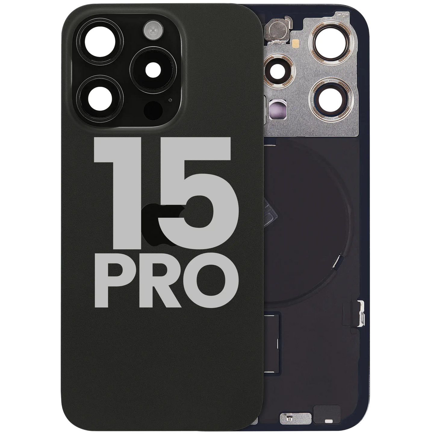 Back Glass w/ MagSafe Magnet & NFC & Flashlight Flex For iPhone 15 Pro (Used OEM Pull: Grade B) (Black Titanium)