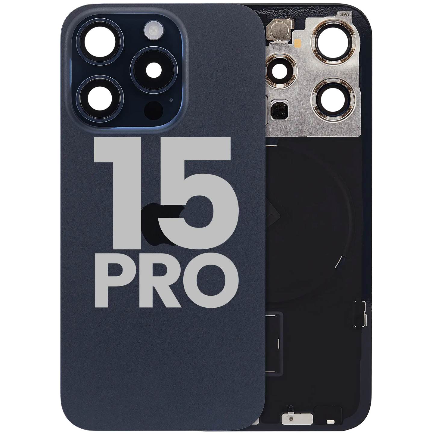 Back Glass w/ MagSafe Magnet & NFC & Flashlight Flex For iPhone 15 Pro (Used OEM Pull: Grade B) (Blue Titanium)