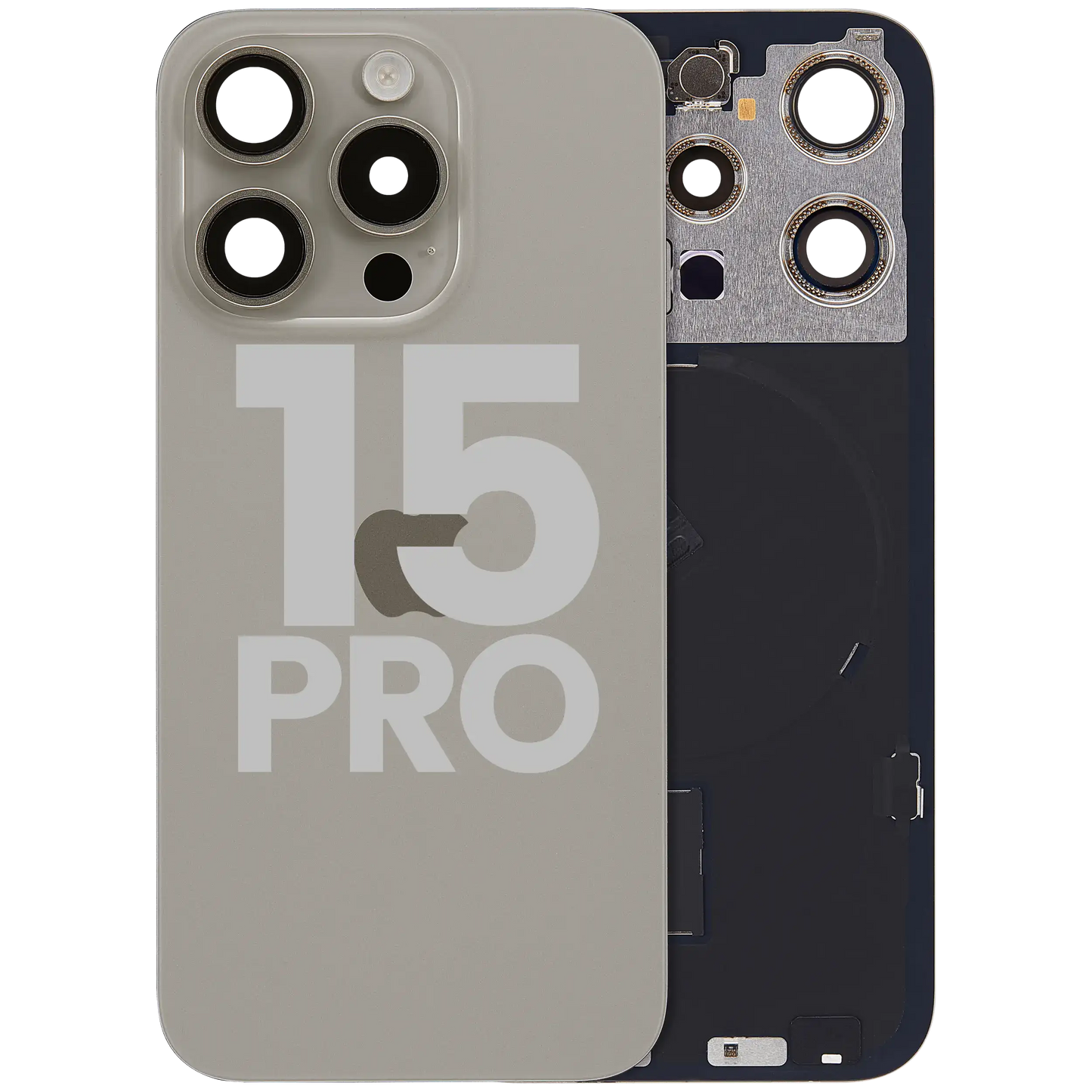 Back Glass w/ MagSafe Magnet & NFC & Flashlight Flex For iPhone 15 Pro (Used OEM Pull: Grade B) (Natural Titanium)