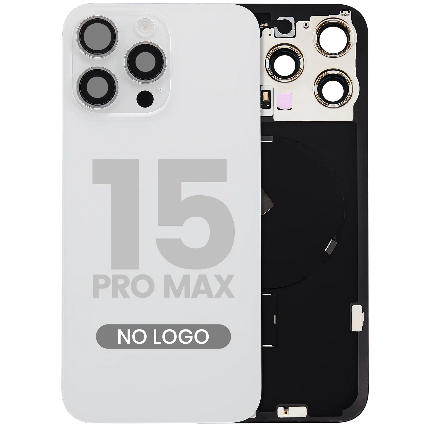 Back Glass w/ MagSafe Magnet & NFC & Flashlight Flex For iPhone 15 Pro Max (Aftermarket) (White Titanium) (No Logo)