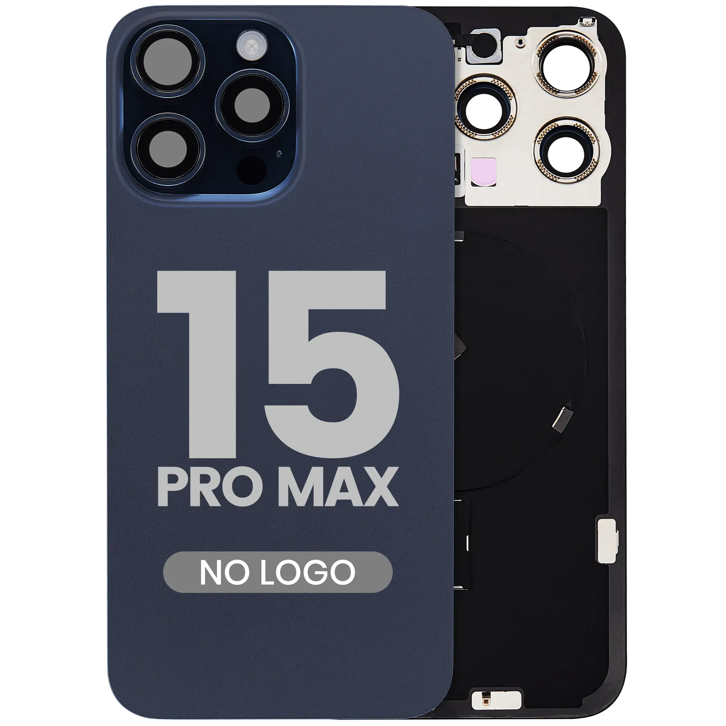 Back Glass w/ MagSafe Magnet & NFC & Flashlight Flex For iPhone 15 Pro Max (Aftermarket) (Blue Titanium) (No Logo)