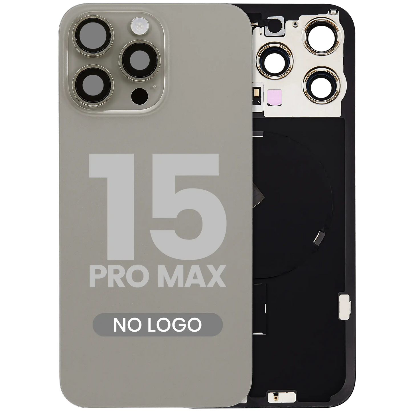 Back Glass w/ MagSafe Magnet & NFC & Flashlight Flex For iPhone 15 Pro Max (Aftermarket) (Natural Titanium) (No Logo)