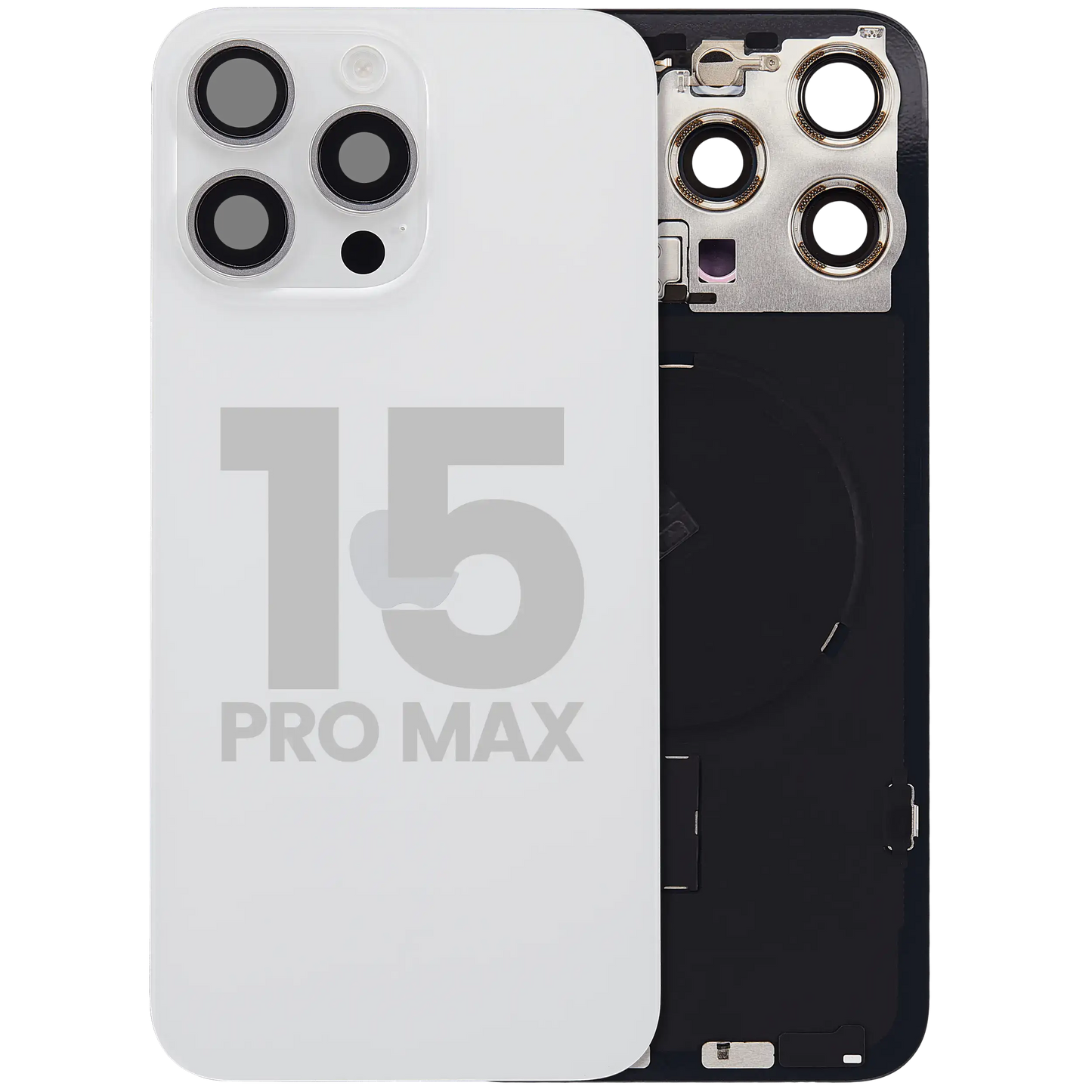 Back Glass w/ MagSafe Magnet & NFC & Flashlight Flex For iPhone 15 Pro Max (Used OEM Pull: Grade B) (White Titanium)