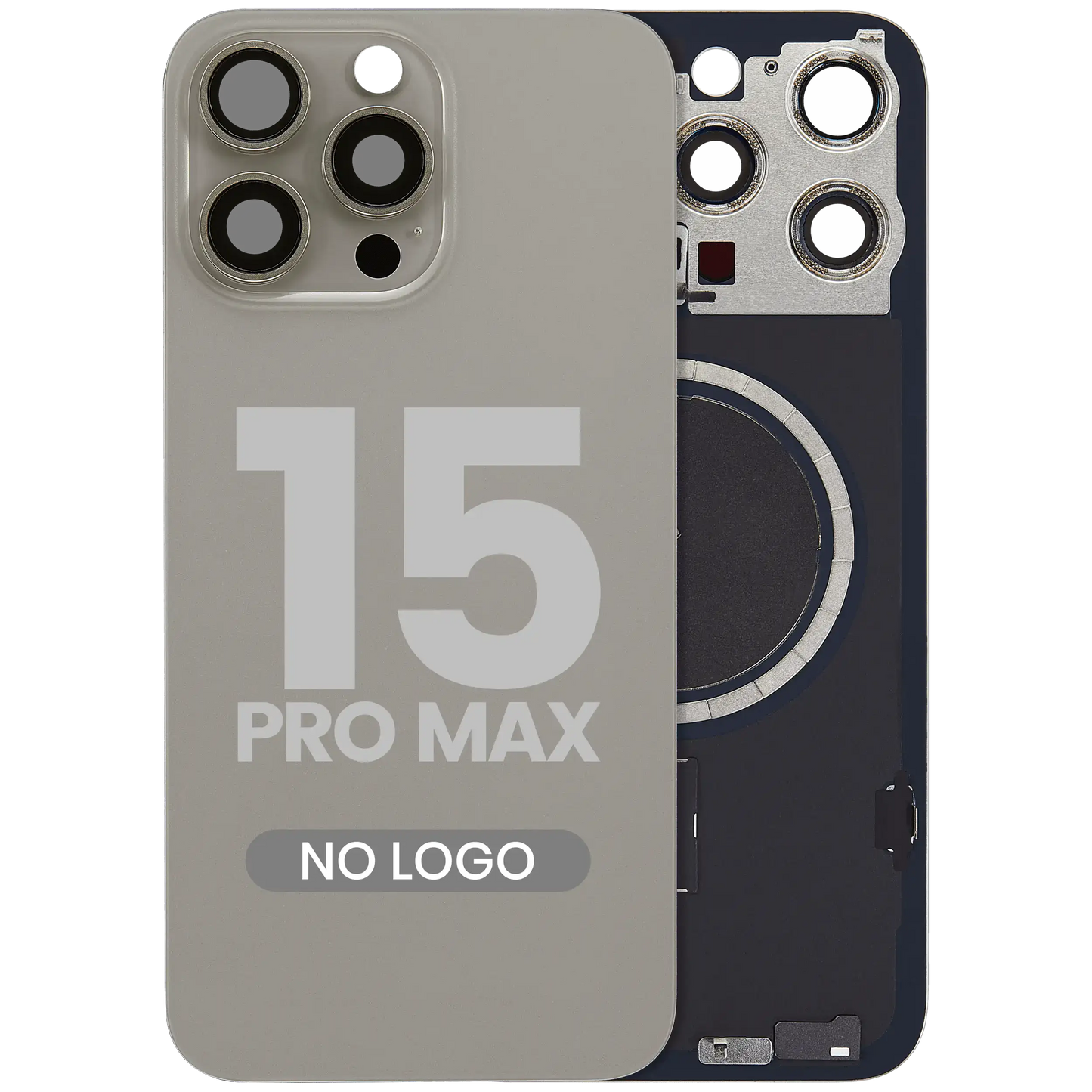 Back Glass w/ MagSafe Magnet For iPhone 15 Pro Max (Aftermarket) (Natural Titanium) (No Logo)