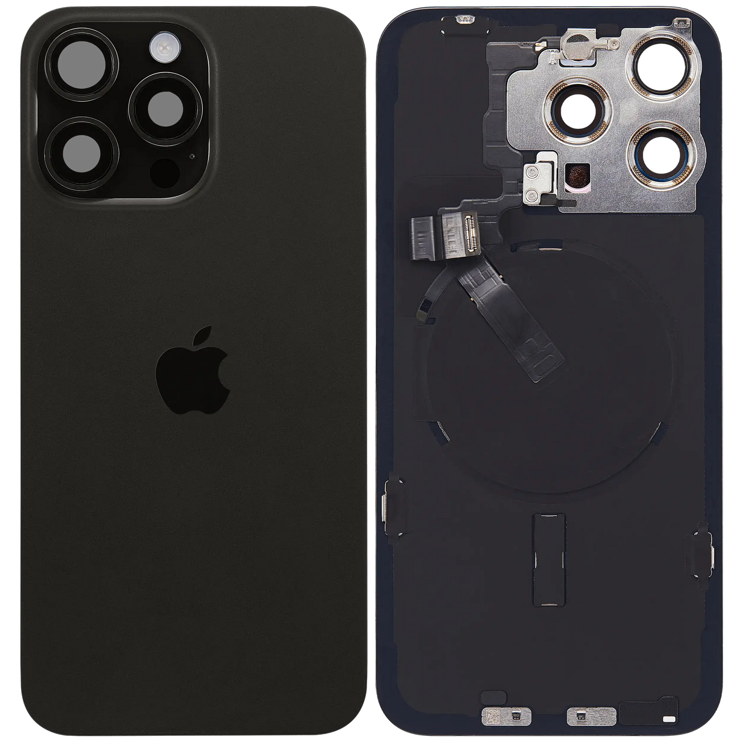 Back Glass w/ MagSafe Magnet & NFC & Flashlight Flex For IPhone 15 Pro Max (Service Pack) (Black Titanium)