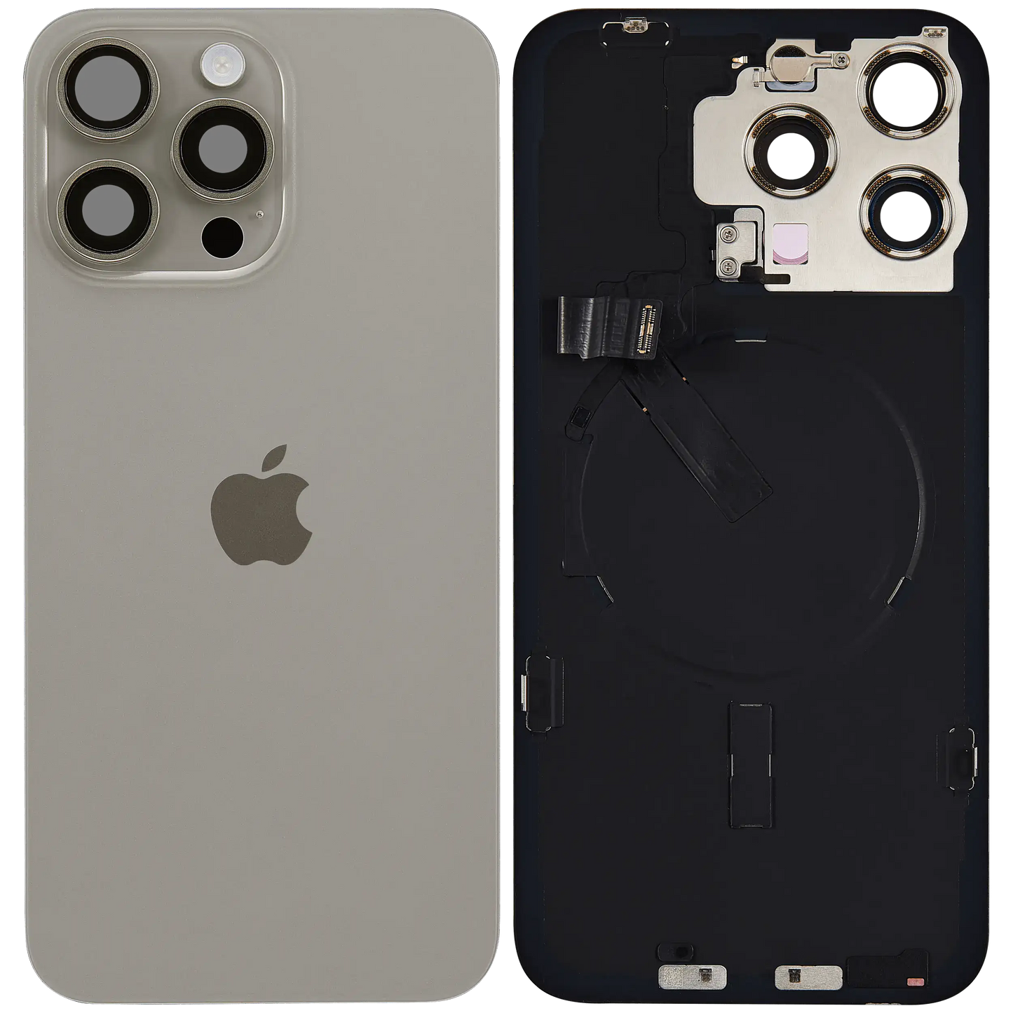 Back Glass w/ MagSafe Magnet & NFC & Flashlight Flex For IPhone 15 Pro Max (Service Pack) (Natural Titanium)