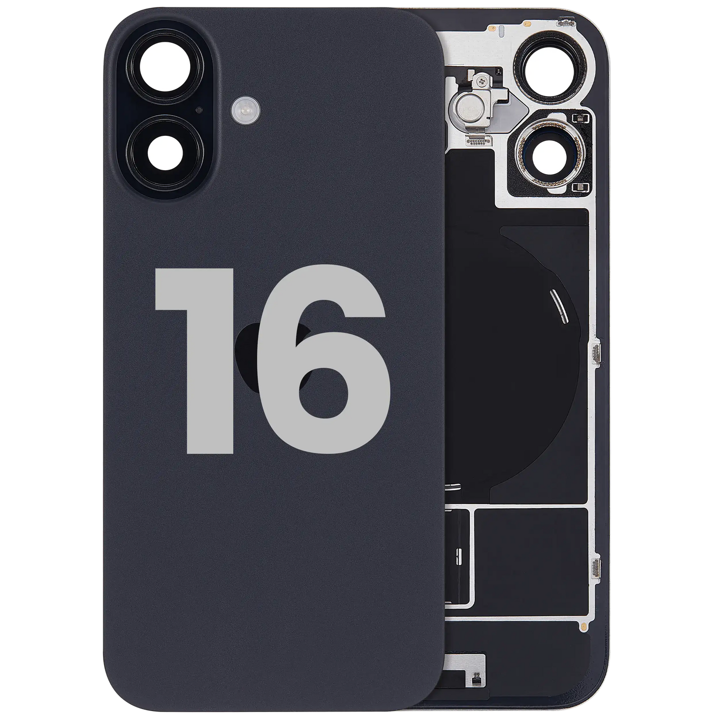 Back Glass w/ MagSafe Magnet & NFC & Flashlight Flex For iPhone 16 (Used OEM Pull: Grade A) (Black)